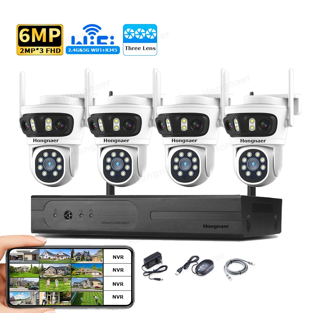 Home Security Wifi Camera - 2026 Hongnaer 6MP 4CH 3 Lens