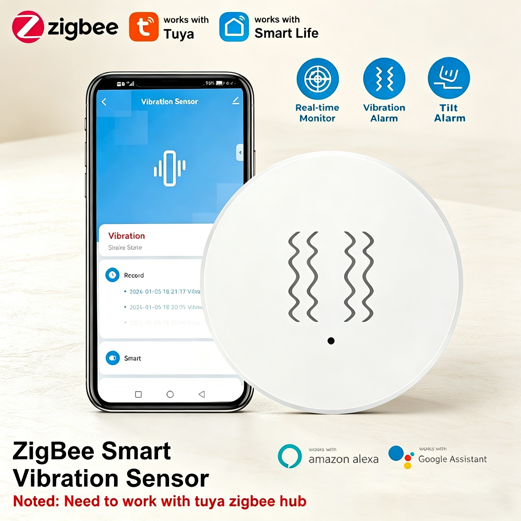 Home Security Alarm System - Tuya ZigBee Smart Vibration & Tilt