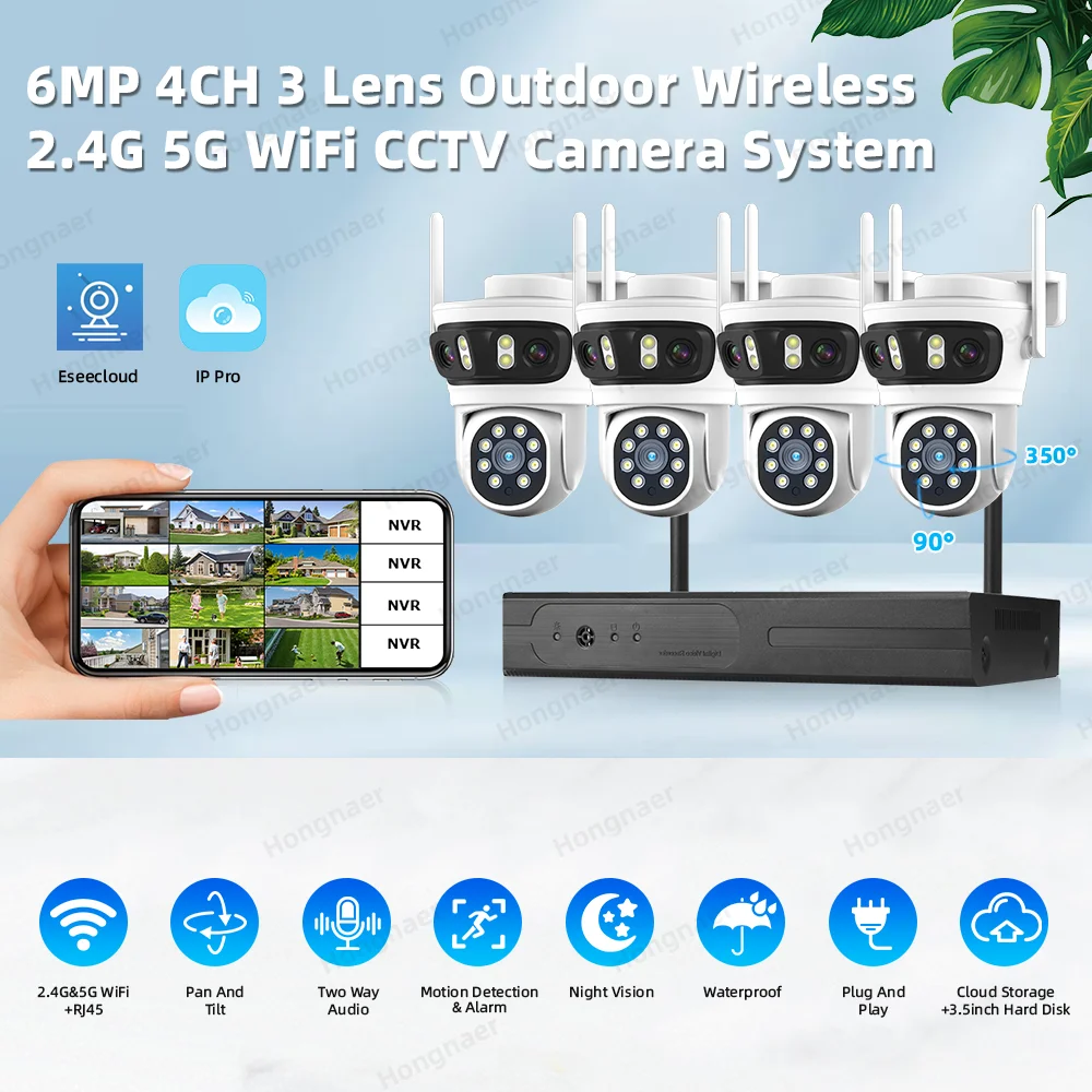2026 Hongnaer 6MP 4CH 3 Lens 2 - Home Security Wifi Camera avis et prix